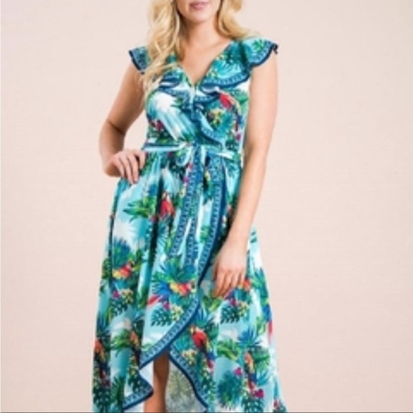 Flying Tomato Dresses & Skirts - Flying Tomato Stunning Tropical Parrot Print ruffled carefree beach boho Dress